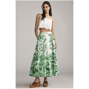 Anthropologie Maeve The Jacie Poplin Printed Maxi Skirt Sz Md Green
